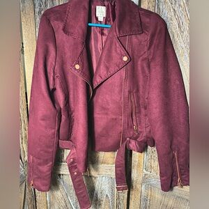 Cropped Suede Leather Motorcycle Jacket